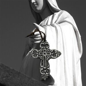 Custom  Pewter/Silver Wall Cross with Leather Hanging Decor